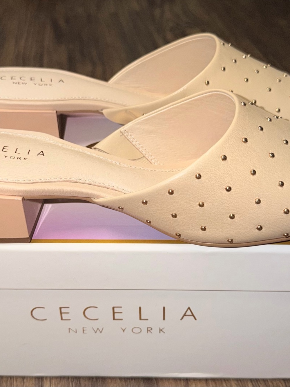 CECILIA NEW YORK Blush Slide Mules with Gold Studs - Picture 3 of 5